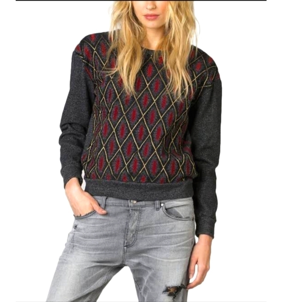 miss Me Vintage | Charcoal Gray & Red Diamond Pullover Sweater